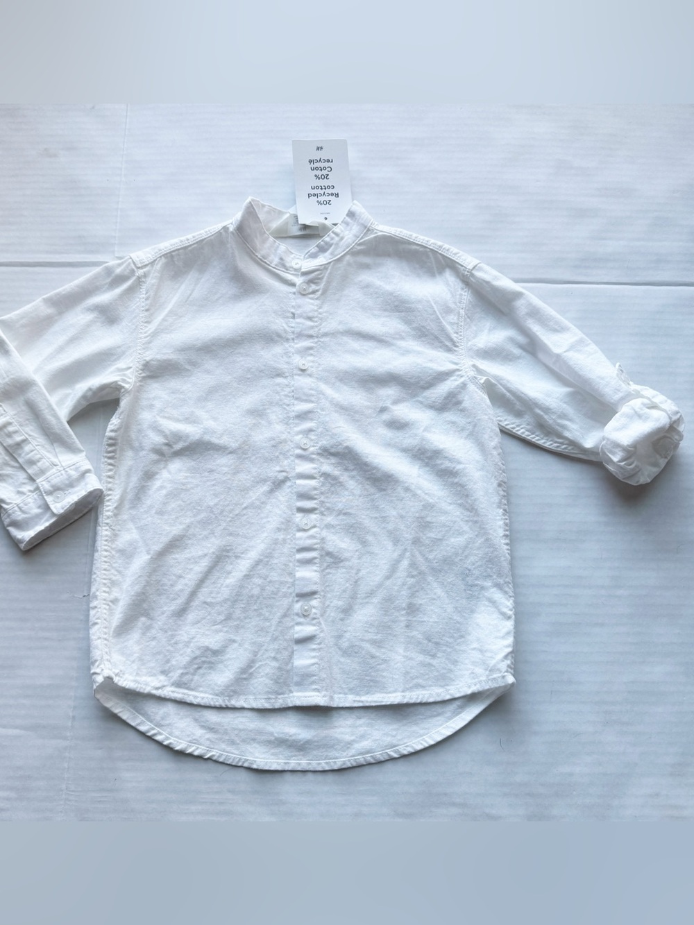 New Boy’s Linen Blend Banded Collar Shirt in White NWT